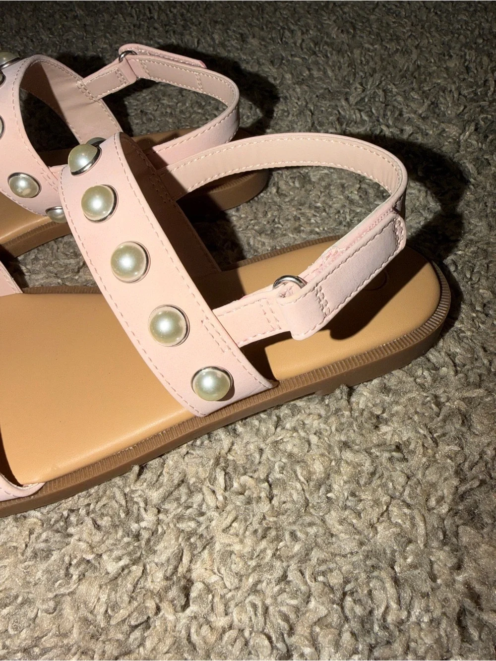 Cat & Jack Girls Pink Pearl-Stud Strappy Sandals
